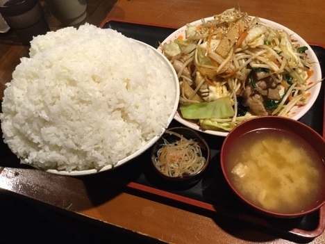 上州屋ぷちオフW肉野菜炒め定食メガごはん